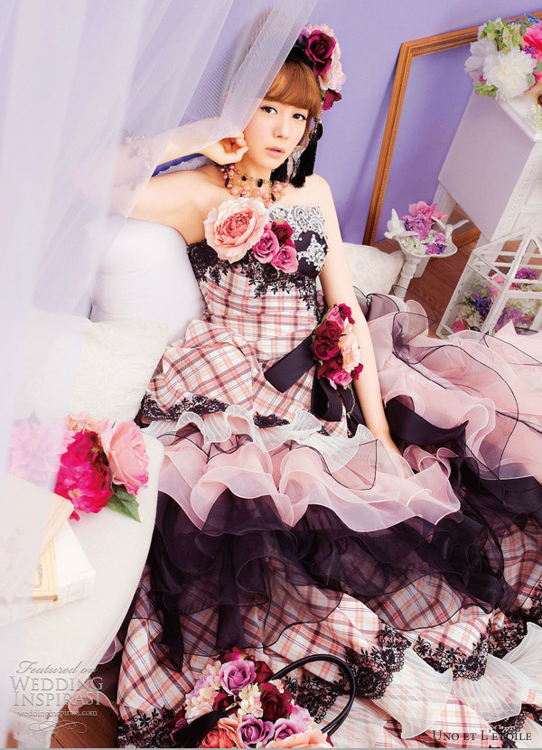 uno et l etoile 2013 checkered black pink wedding dress