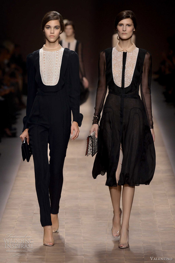 valentino spring summer 2013 menswear inspired tuxedo style lace bib collar pant suit dress