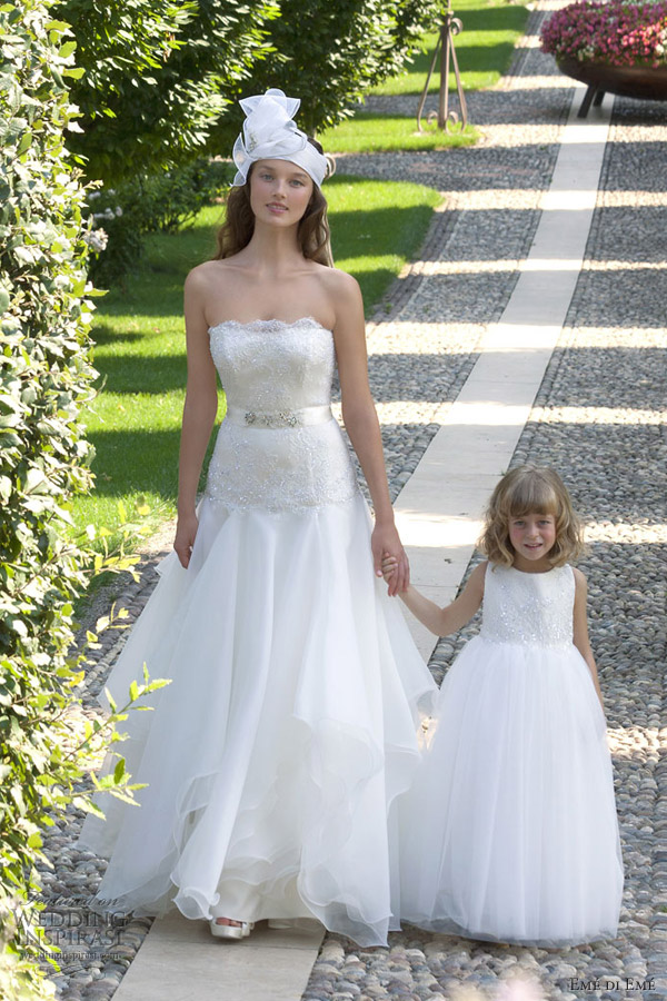 eme di eme bridal 2013 strapless wedding dress flower girl