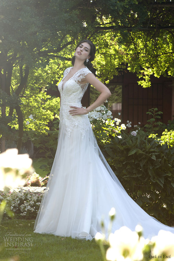 eme di eme wedding dresses 2013 lace cap sleeves gown
