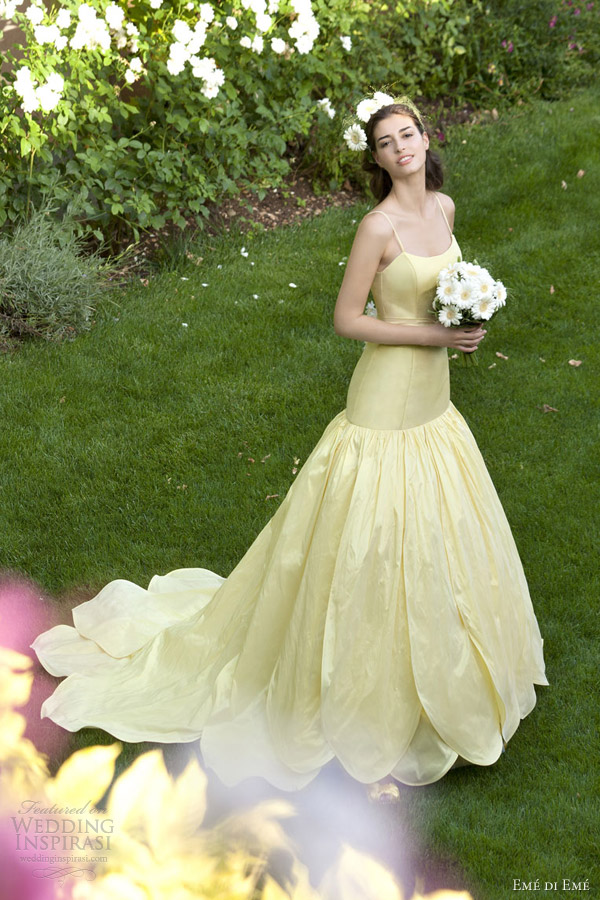 eme di eme wedding dresses 2013 yellow petal skirt gown