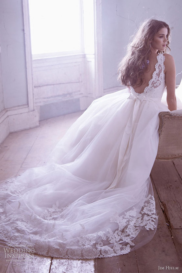jim hjelm bridal spring 2013 sleeveless tulle ball gown lace bateau neckline v back 8315