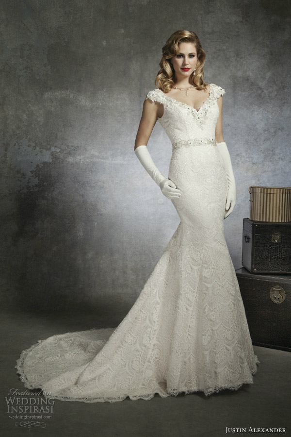 justin alexander bridal spring 2013 wedding dress style 8654 cap sleeve venice lace mermaid gown