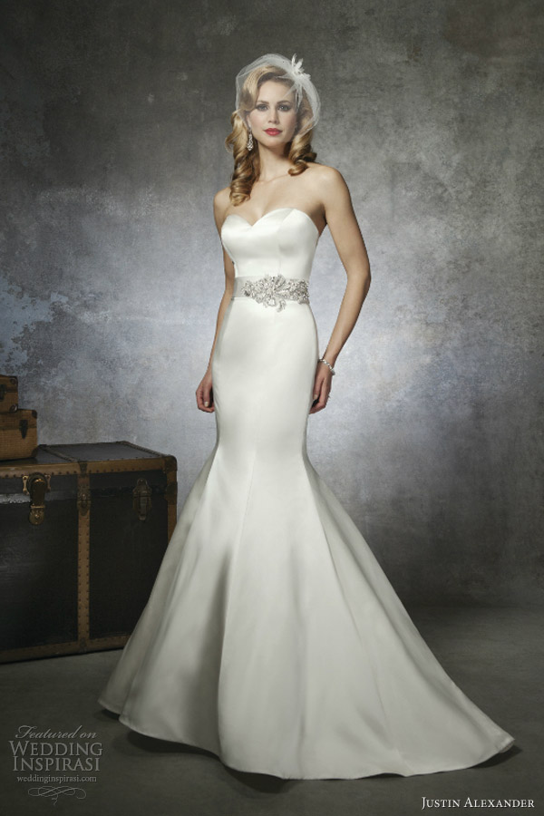 justin alexander bridal spring 2013 wedding dress style 8659 strapless satin mermaid gown