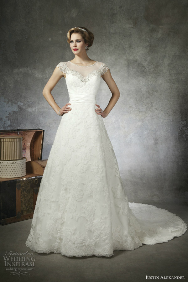 justin alexander bridal spring 2013 wedding dress style 8664 cap sleeve gown