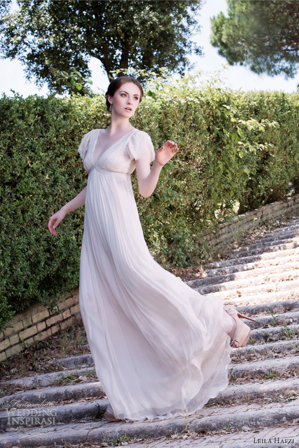 leila hafzi bridal 2013 dana short sleeve wedding dress empire waist