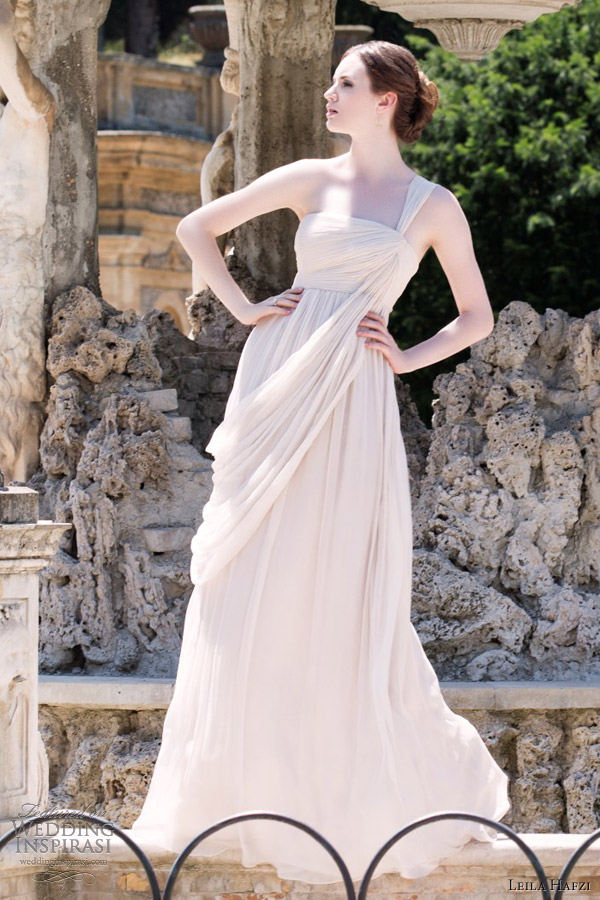 leila hafzi wedding dress 2013 aimee empire drape grecian bridal gown