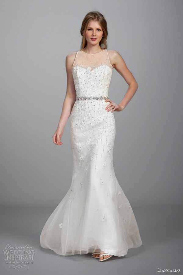 liancarlo bridal spring 2013 sleeveless illusion wedding dress