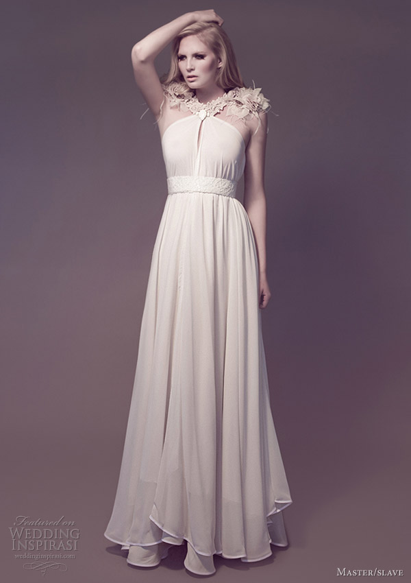 master slave wedding dress 2013 bridal flora epaulette draped gown