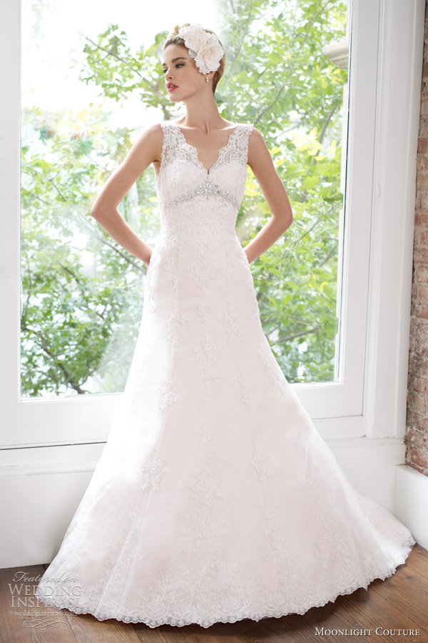 moonlight couture spring 2013 bridal sleeveless lace a line wedding dress h1211