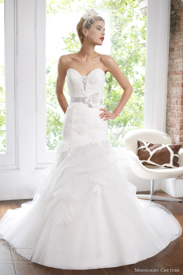 moonlight couture spring 2013 strapless fit flare wedding dress h1217