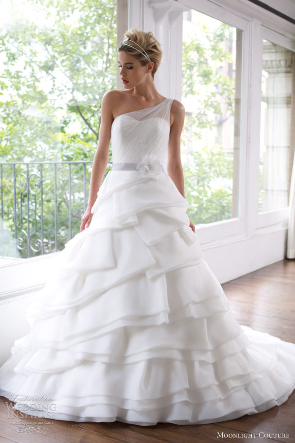 moonlight couture wedding dresses spring 2013 one shoulder a line organza gown h1215