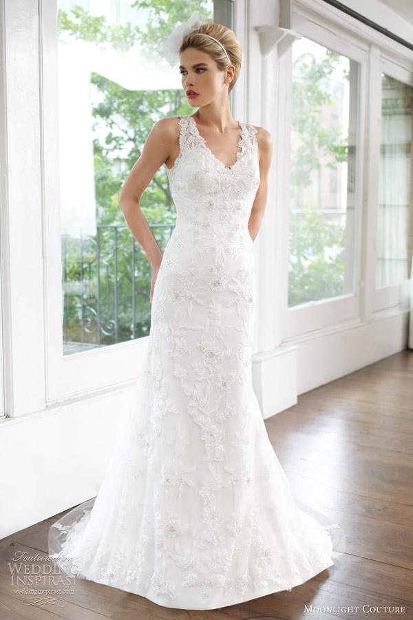 moonlight couture wedding dresses spring 2013 sleeveles lace sheath h1219