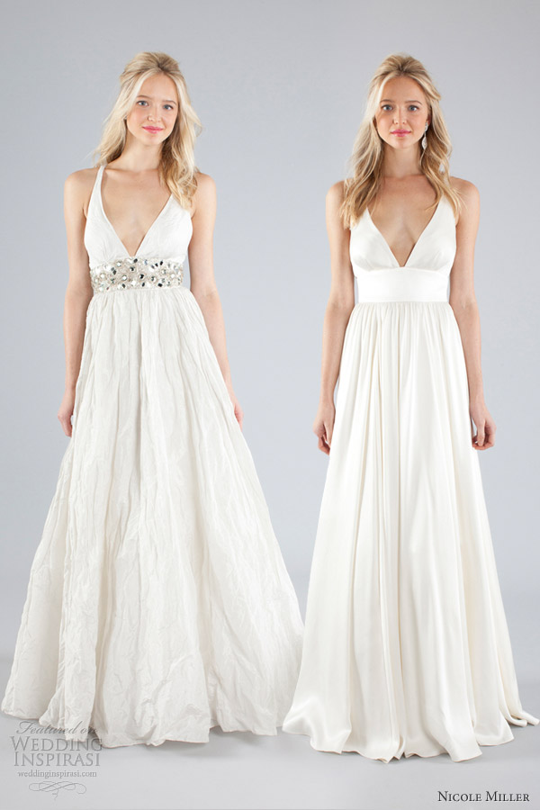 nicole miller bridal fall 2013 wedding dress straps plunging v neckline