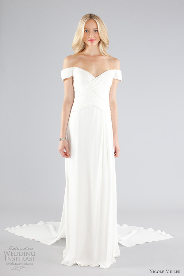 nicole miller wedding dresses fall 2013 bridal off the shoulder gown train