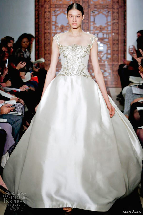 reem acra wedding dresses fall 2013 ball gown gold embroidery bodice