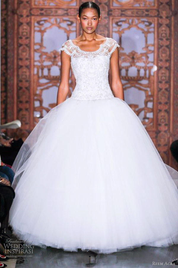 reem acra wedding dresses fall 2013 ball gown lace cap sleeves bodice