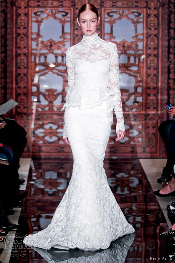 reem acra wedding dresses fall 2013 long sleeve high neck