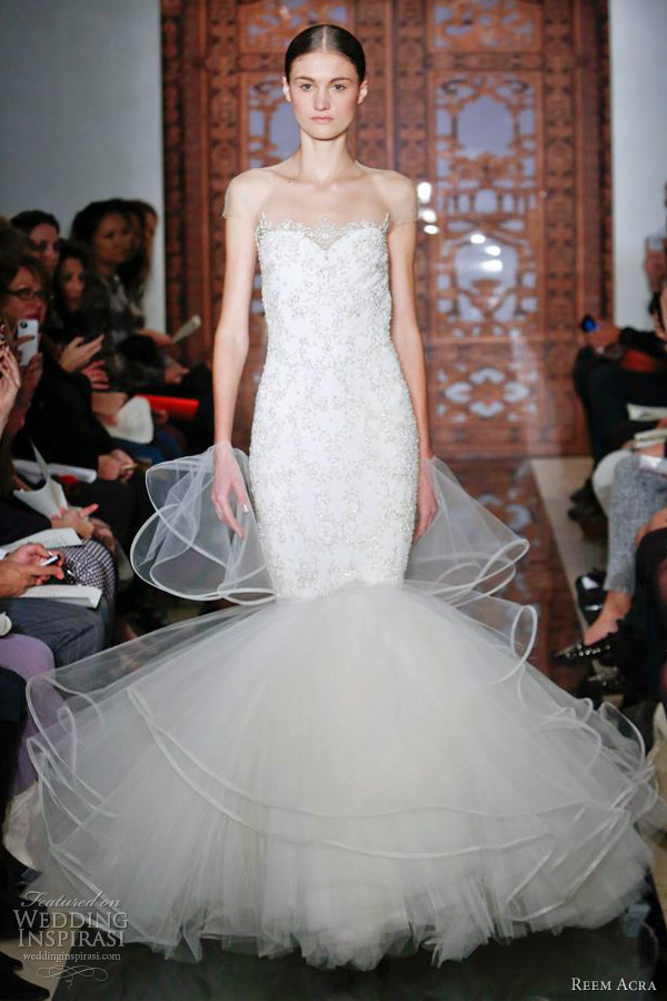 reem acra wedding dresses fall 2013 mermaid gown illusion cap sleeves