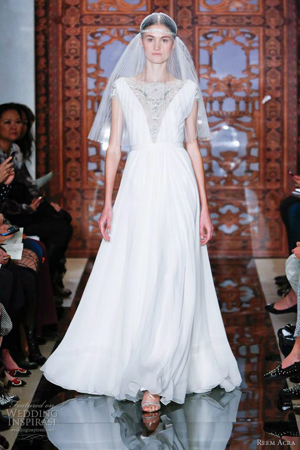 reem acra wedding dresses fall 2013 short sleeve