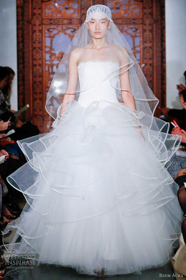 reem acra wedding dresses fall 2013 strapless ball gown ruffle skirt