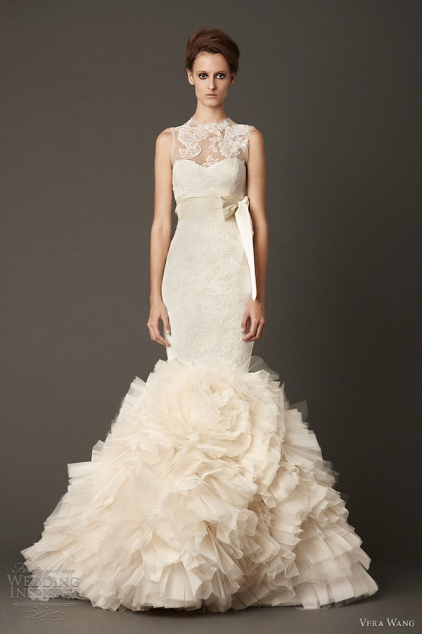 vera wang fall 2013 wedding dress sleeveless mermaid gown lace overlay