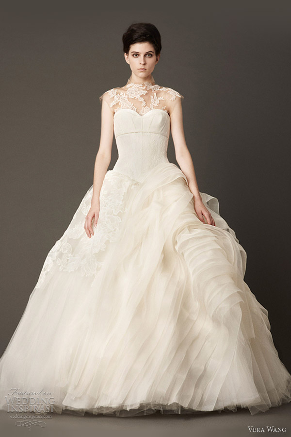 vera wang wedding dress fall 2013 ball gown illusion neckline