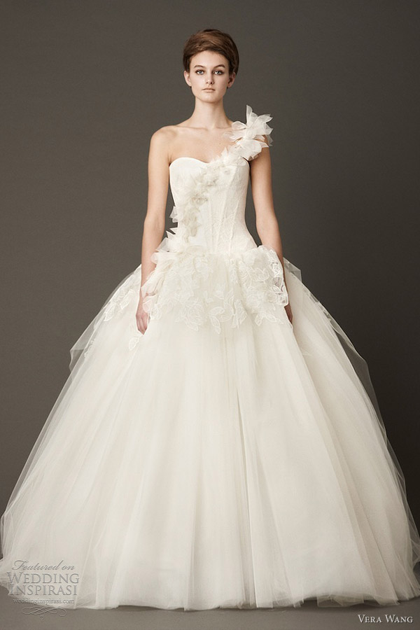 vera wang wedding dresses fall 2013 one shoulder drop waist lingerie inspired ball gown