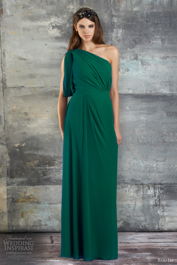 bari jay bridesmaid dress spring 2013 one shoulder gown draped sleeve style 670