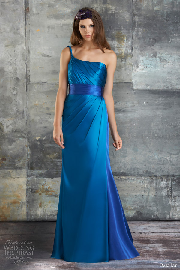 bari jay bridesmaid dress spring 2013 one shoulder strap gown pleated bust style 673