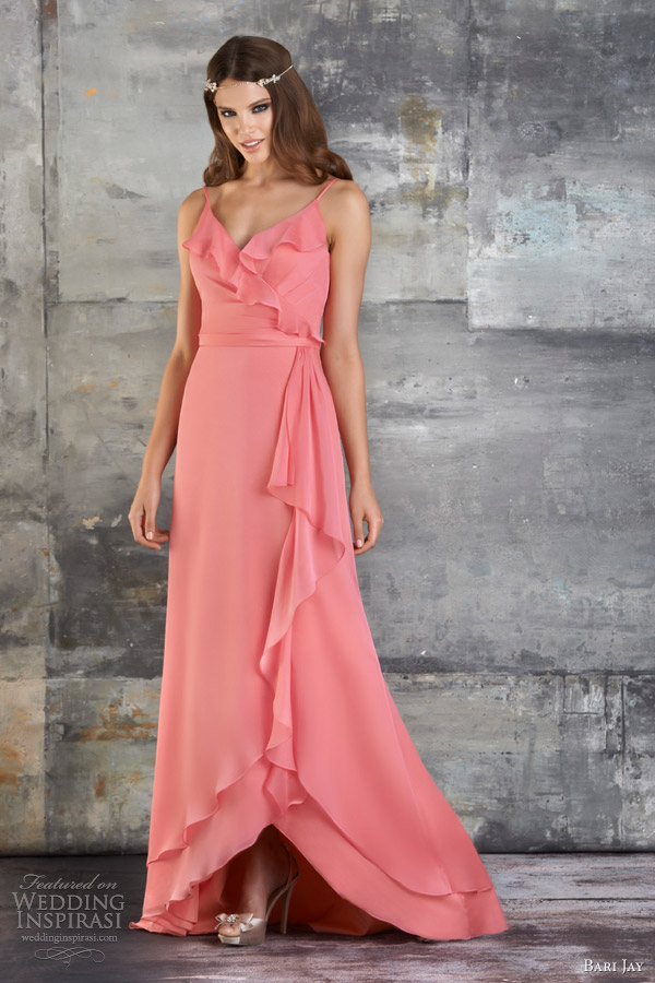 bari jay bridesmaids dresses spring 2013 ruffle chiffon gown spaghetti straps style 667