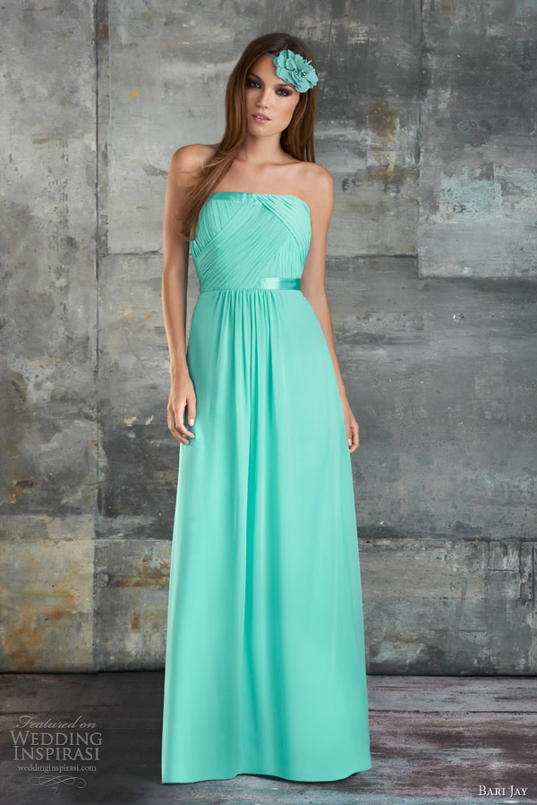 bari jay spring 2013 bridesmaids gowns strapless shirred chiffon gown style 665