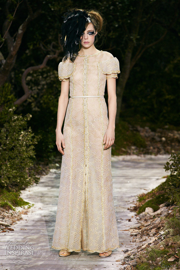 chanel couture spring summer 2013 vintage lace dress framed shoulders