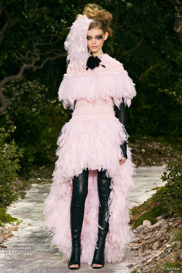 chanel spring 2013 couture pale pink feather dress