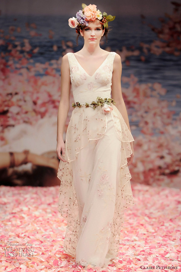 claire pettibone bridal spring 2013 promise sleeveless wedding dress peplum train