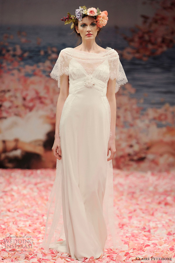 claire pettibone bridal spring 2013 sonnet wedding dress lace capelet