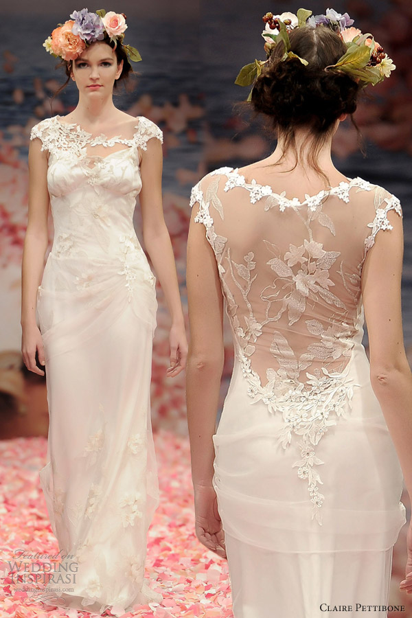 claire pettibone spring 2013 adagio sheath wedding dress cap sleeves