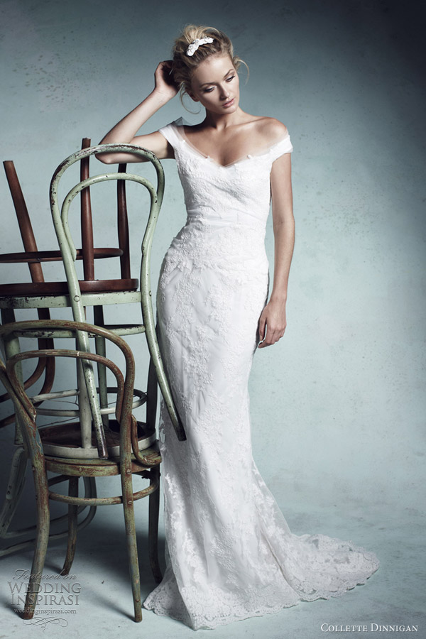 collette dinnigan wedding dresses 2013 mirabella french corded lace tulle neckline lace train