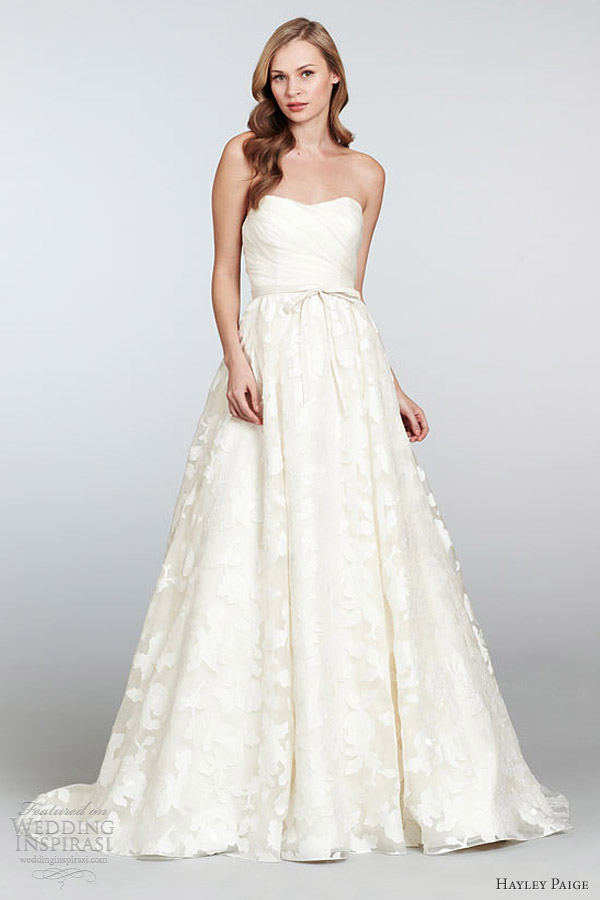 hayley paige bridal spring 2013 strapless silk organza brocade ball gown h6306