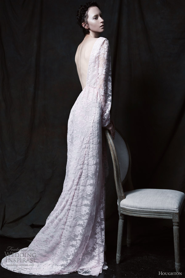 houghton bride 2013 angelique pink lace wedding dress open back