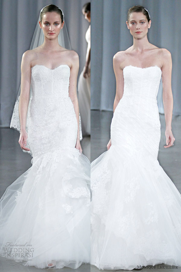 monique lhuillier bridal fall 2013 strapless mermaid wedding dresses