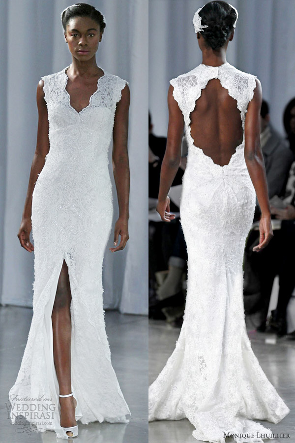 monique lhuillier fall 2013 keira lace sheath wedding dress keyhole back