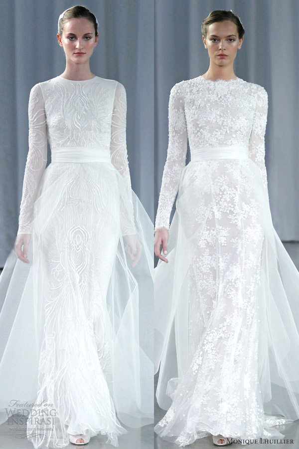 monique lhuillier fall 2013 long sleeve wedding dresses a line tulle over skirt