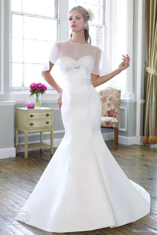 moonlight bridal collection spring 2013 strapless mermaid wedding dress beaded cape j6253 moonlight bridal collection spring 2013 strapless mermaid wedding dress beaded cape j6253
