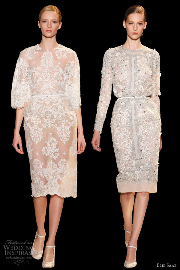 elie saab 2013 couture marble white embroidered lace short knee length dress sleeves