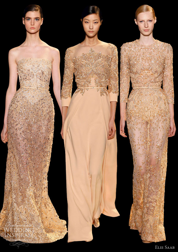 elie saab couture 2013 melon peach blush gowns embroidery sleeves