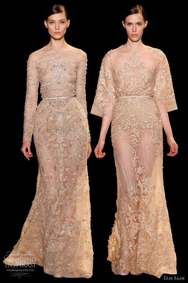 elie saab couture 2013 sand beige neutral blush embroidered gowns sleeves