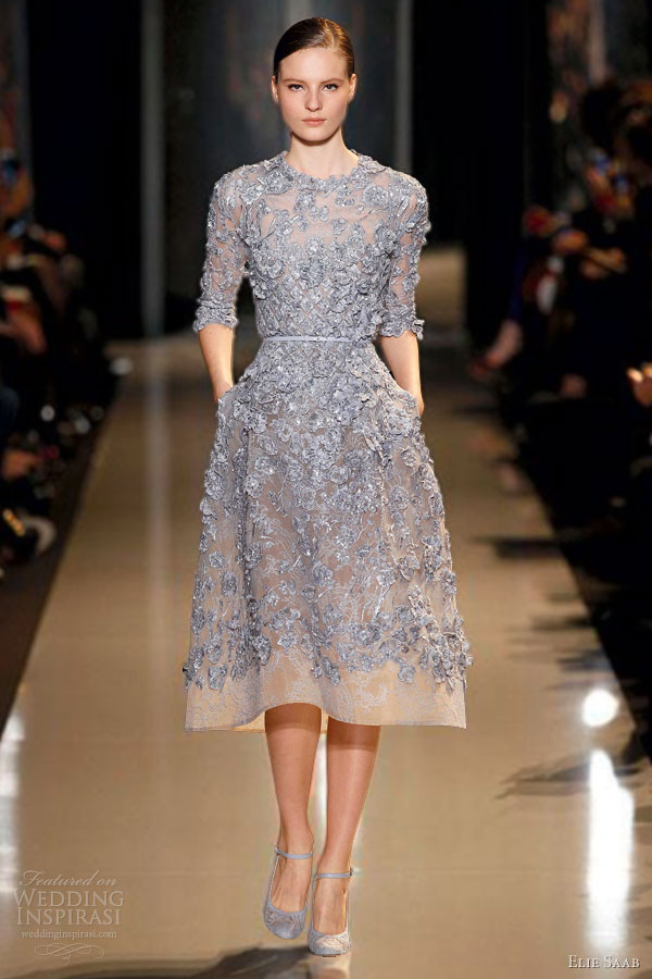 elie saab couture spring summer 2013 lavender blue coccoon embroidered lace short dress sleeves