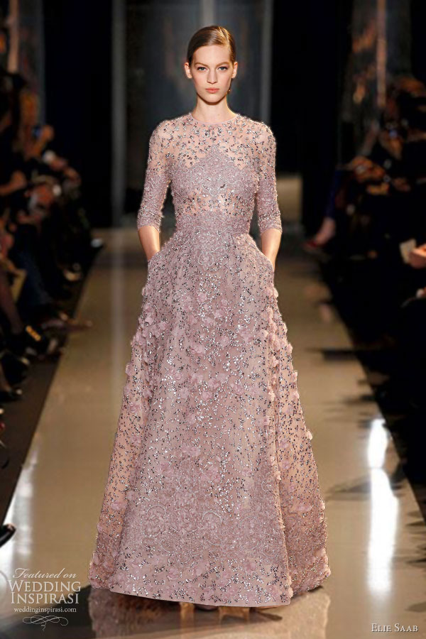 elie saab spring 2013 couture lilac fully embroidered gown with three quarter sleeves