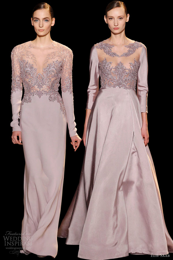 elie saab spring 2013 couture lilac long sleeve illusion bodice embroidery
